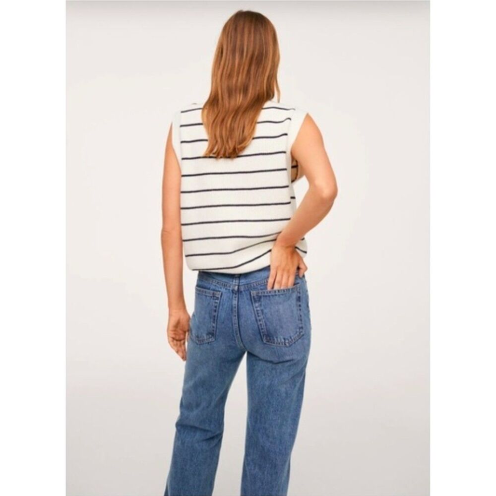 MNG by Mango Cream and Black Striped Quarter Zip Knitted Sweater Vest Size M - Picture 2 of 7